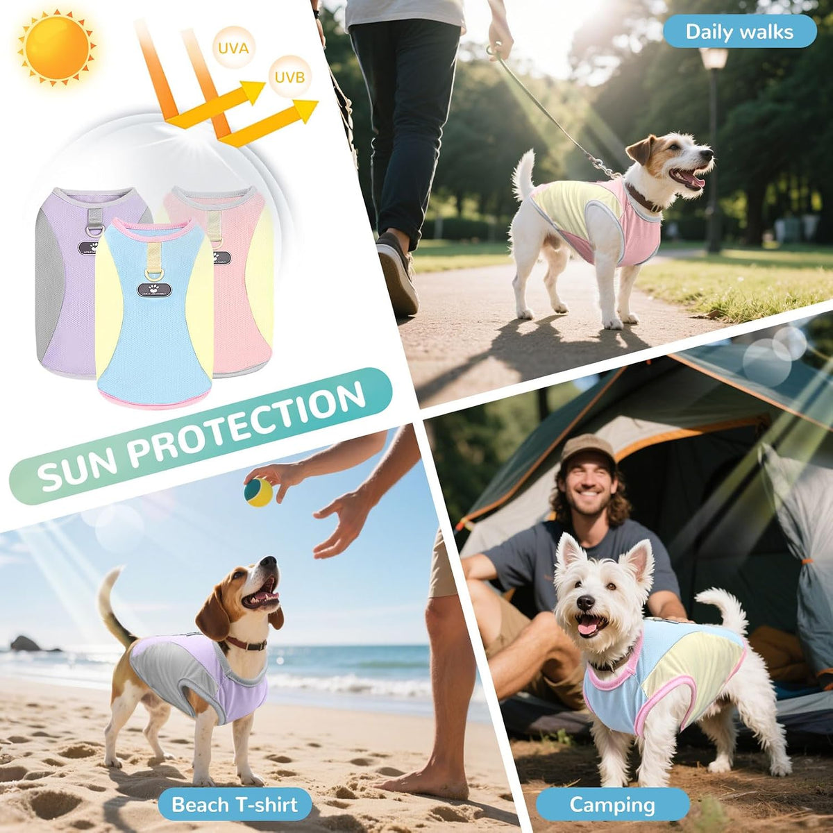 3 Pack Dog Cooling Vest with D-Ring Dog Tshirt Sun Protection Small - 3pack Purple Pink Blue / Small - image 2