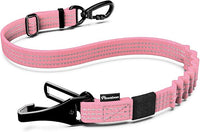 Pawaboo Dog Seatbelt for Car, 3-in-1 Dog Seat Belt Bungee, Shockproof Dogs Tether for Car with Buckle & Hook Latch, Adjustable Reflective Dogs Cars Harness Leash with 360° Lockable Buckle, Pink