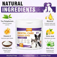 Teeth Cleaning Wipes for Dogs & Cats, Dental Care Finger Wipes, Remove Plaque, Tartar & Bad Breath, Disposable Gentle Cleaning & Gum Care Pet Wipes, No-Rinse Dog Finger Toothbrush, 50 Counts