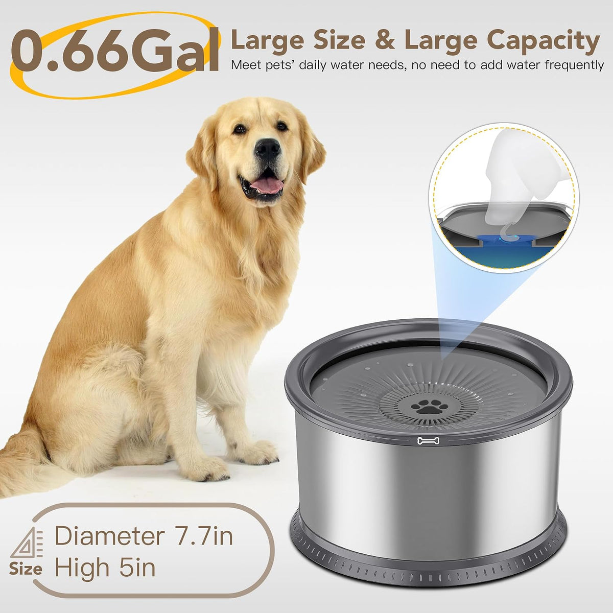 6.5L Stainless Steel Dog Water Bowl - Grey / 2.5L - image 2
