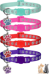 4PCS Breakaway Cat Collars, Reflective Cat Collar with Bells - 7.5-12.6 Inch / Purple+Hotpink+Red+Teal