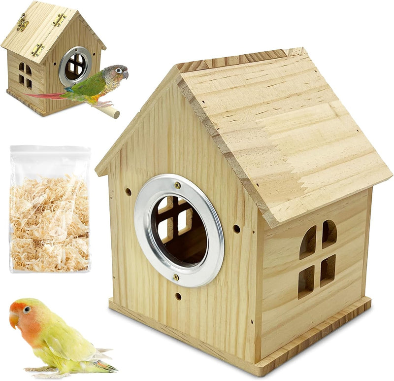 PINVNBY Parakeet Nesting Box Bird House for Cage Wood Mating Box Bird - Wood House Shape,M: 7.91*6.3*5.82 inch