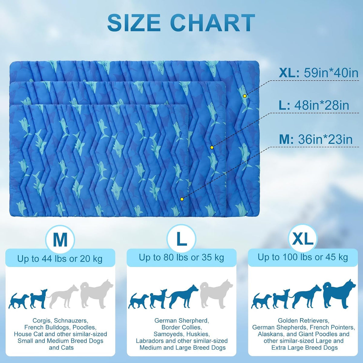 BEAUTYZOO Cooling Mat for Large Dogs, Self-Cooling - Shark Blue / 48.0"L x 28.0"W x 1.0"Th(L) - image 3