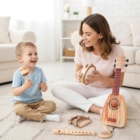 Vanplay kids guitar set with ukulele, maracas, tambourine, flute, castanets, triangle and hand bells - view 2