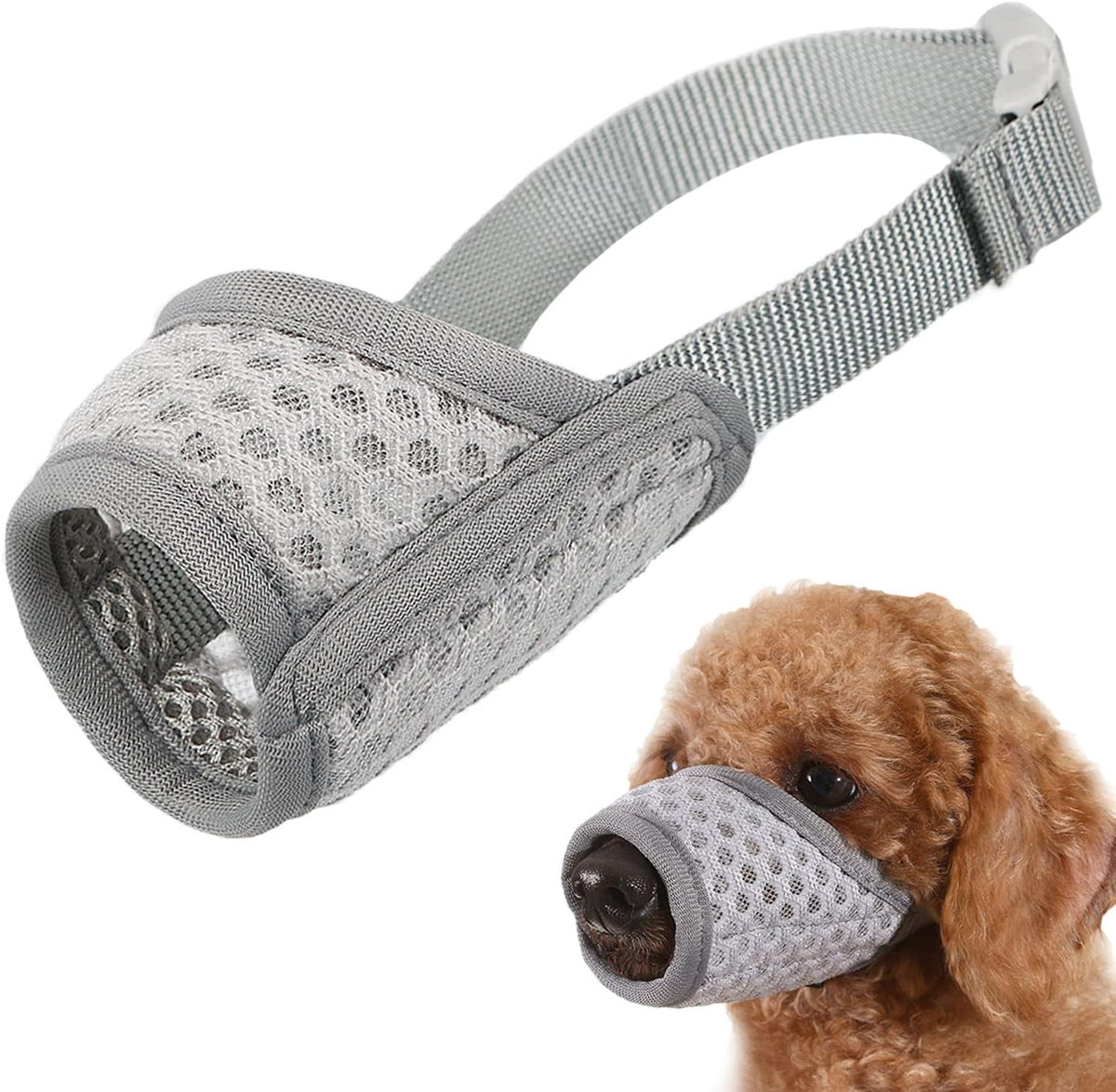 Dog Muzzle, Puppy Soft Mesh Muzzles for Grooming Biting Chewing – Essentials for Dogs - Grey / XS-(Snout 5¼”-6”)