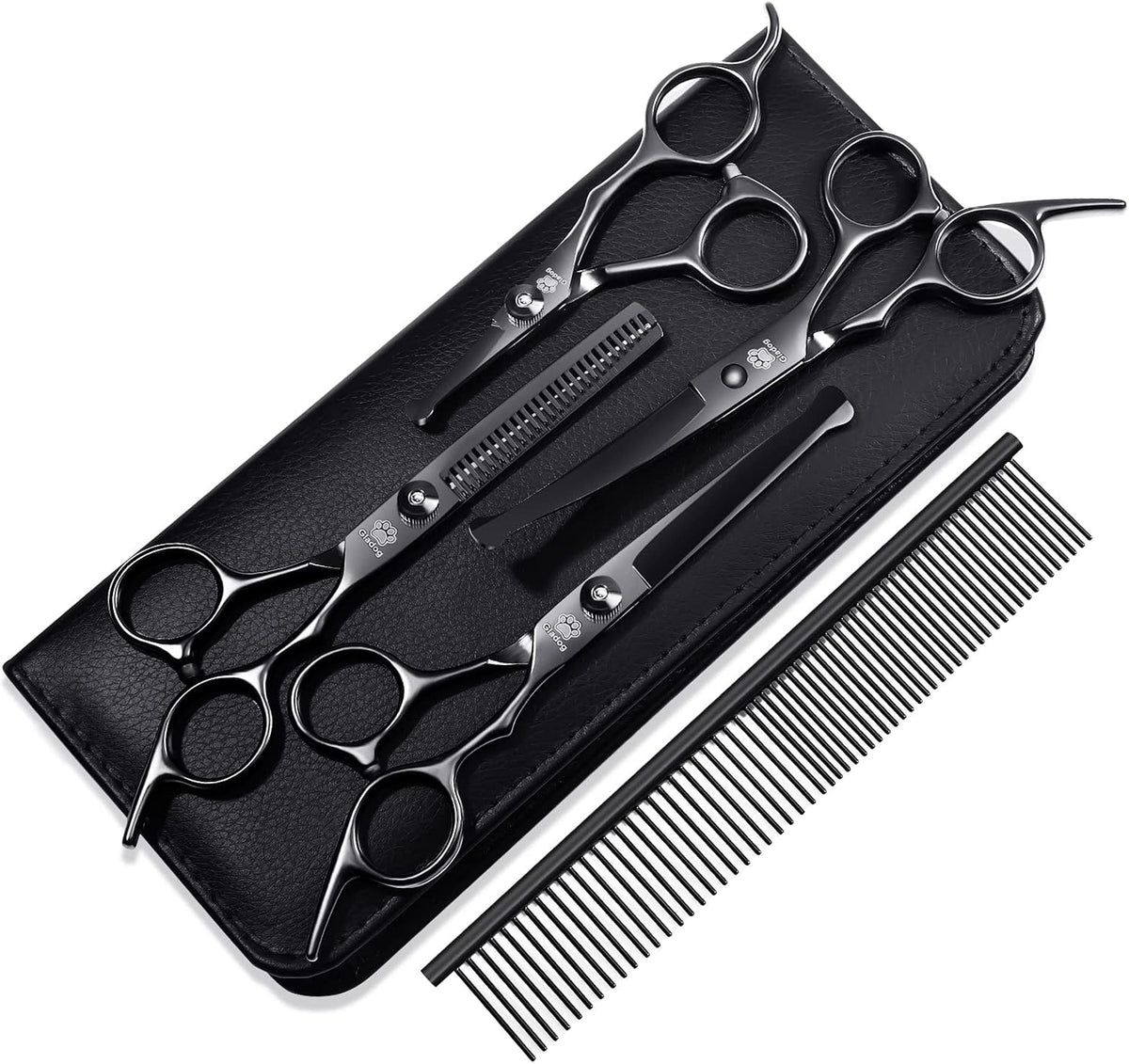 Dog Grooming Scissors Kit with Safety Round Tips - Black