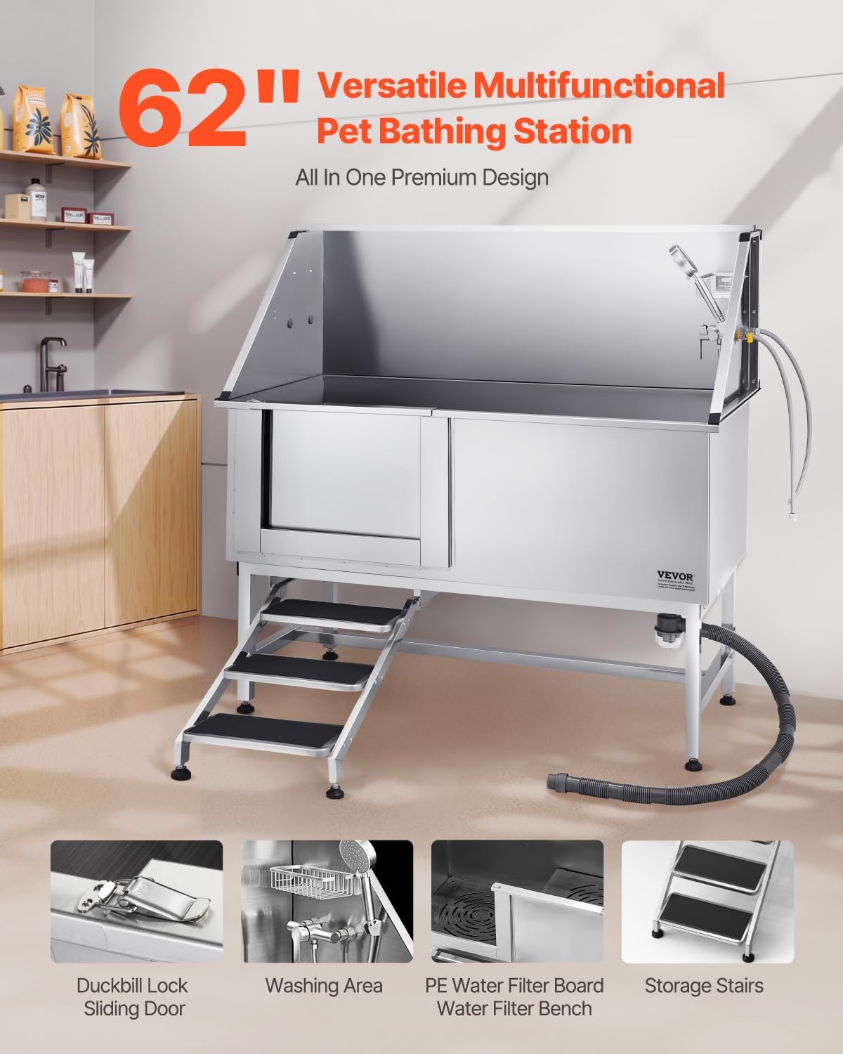 VEVOR Professional Dog Washing Station, Showerhead, Storage Rack - 62 inch - image 2