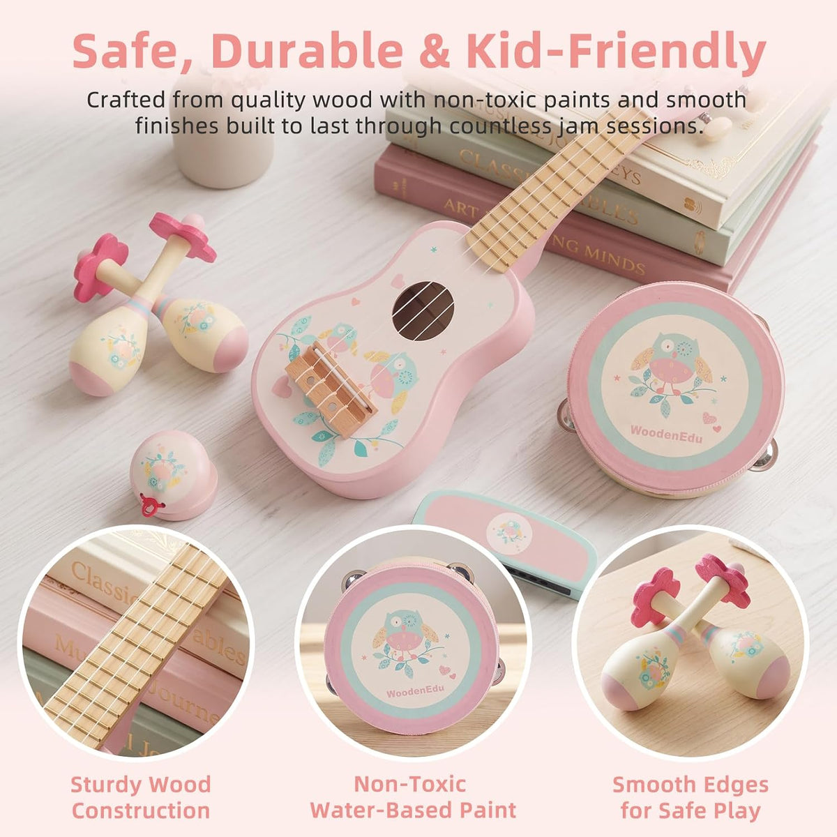 Kids Guitar for Girls,Wooden Musical Instruments Toy for Toddlers – Fun for Kids & Family - Pink for Girls - image 3