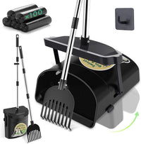 UPSKY 33.4" Dog Pooper Scooper Swivel Bin & Rake Kit with 100 Waste - Black