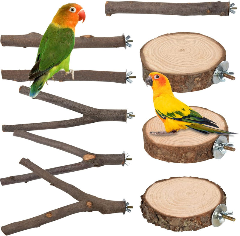 9 PCS Natural Wood Bird Perch, Wooden Parrot Perch Stand – Essentials for Birds - 9Pcs