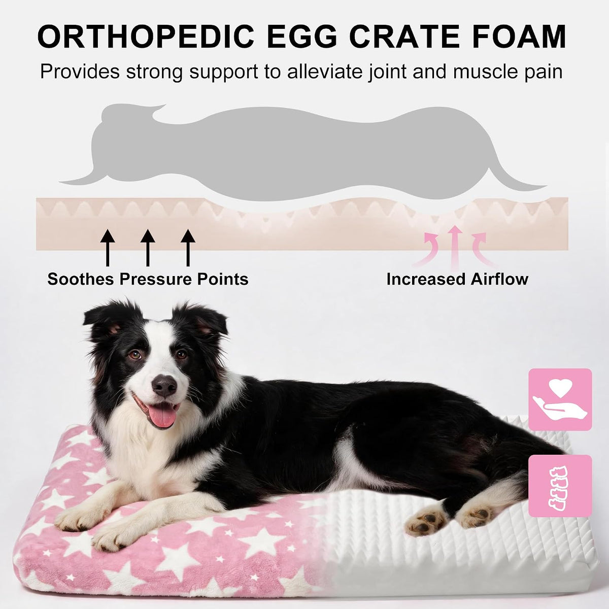 Dog Bed Crate Mat, Soft Durable Washable Anti-Slip Kennel Pad for Dogs & Cats, Reversible) - M(30"*20"*3.1") / Big&Little Stars Pink-1pc - image 3