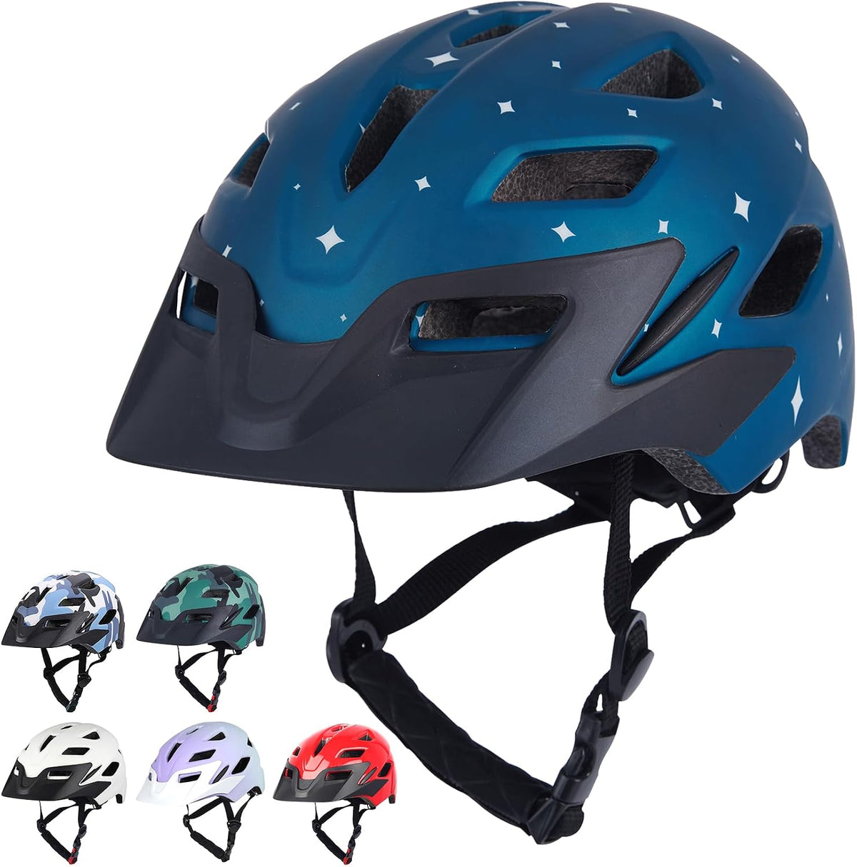 Kids Bike Helmet, Toddler Youth Helmet for Boys Girls, Ages 3-5 - Matte Stars / 50cm-57cm/19.7''-22.4''
