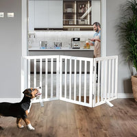 ZJSF Freestanding Indoor Dog Gate for House Foldable Wood White Puppy Gate for Doorways Pet Gate for Stairs Extra Wide Pet Fence 24" Height 3 Panels