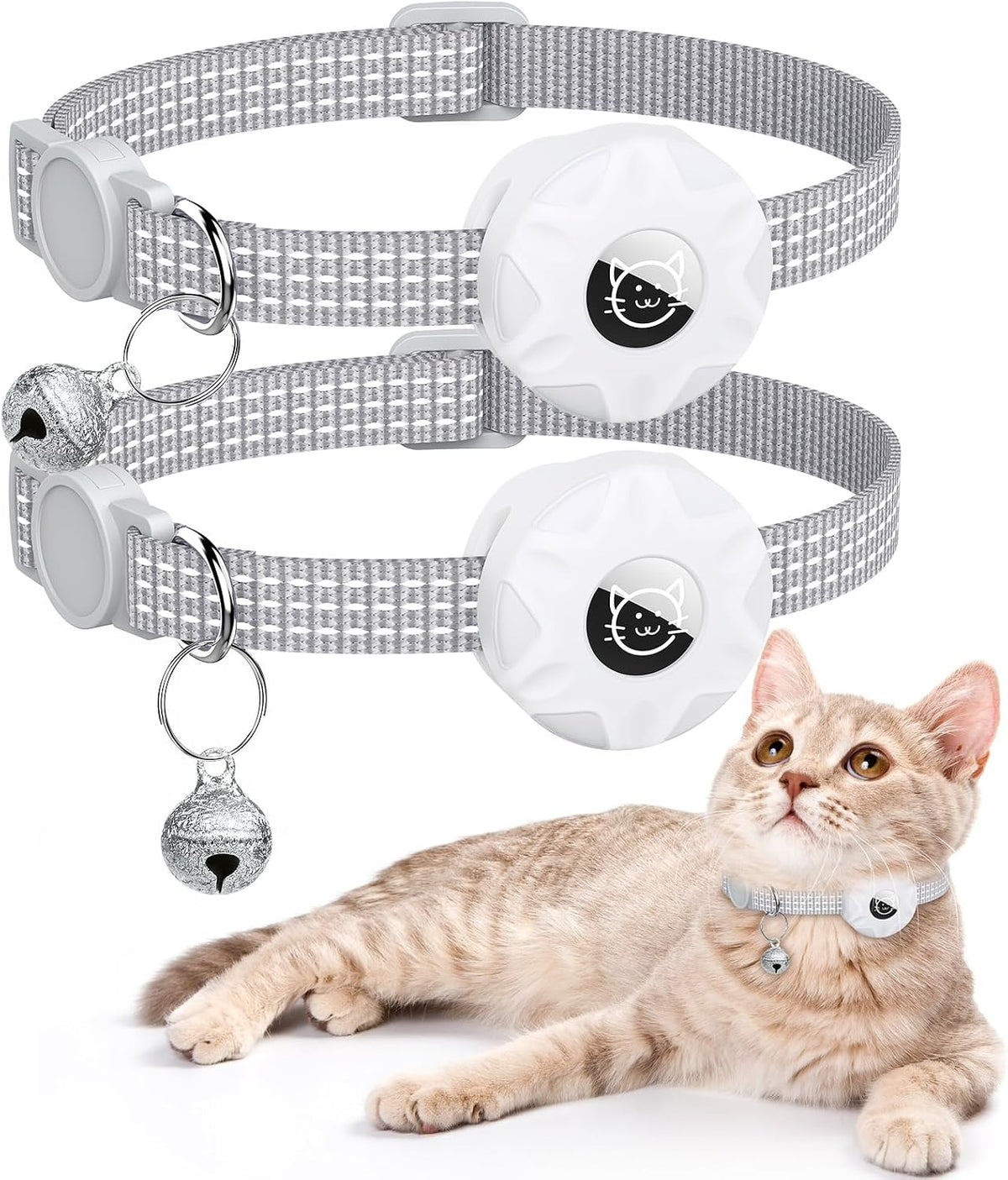 AirTag Cat Collar, Reflective Kitten Collar Breakaway – Essentials for Cats - White/White