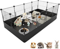 Guinea Pig Cage with Top Cover & 12 Panels - 12 Panels / Black