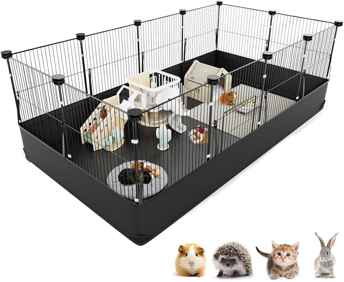 Guinea Pig Cage with Top Cover & 12 Panels - 12 Panels / Black