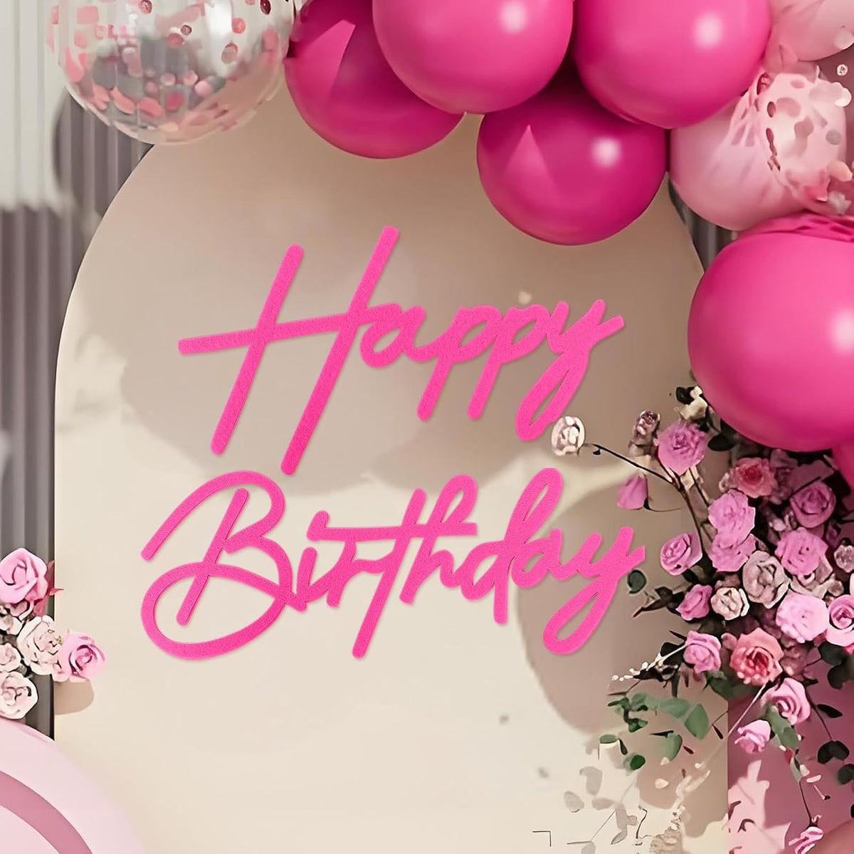 Happy Birthday Sign for Backdrop - Felt / Hot Pink
