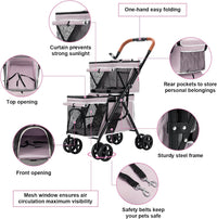 Double Pet Stroller for 2 Dogs & Cats, Double-Decker, Blue – Essentials for Dogs - Pink - image 4