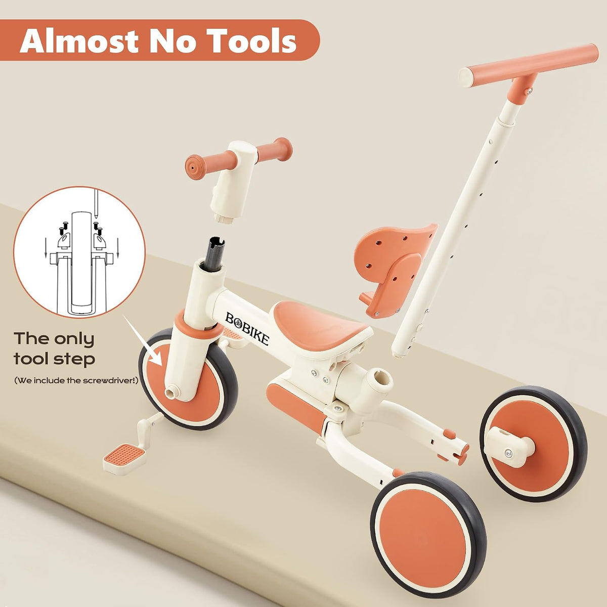 Bobike 5-in-1 toddler tricycle with push handle and seat backrest in purple - view 9