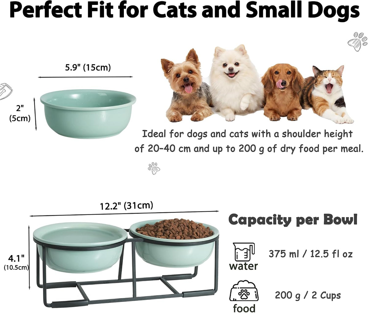 Ceramic Elevated Dog Bowls with Stand - Green / S × 2 - image 2