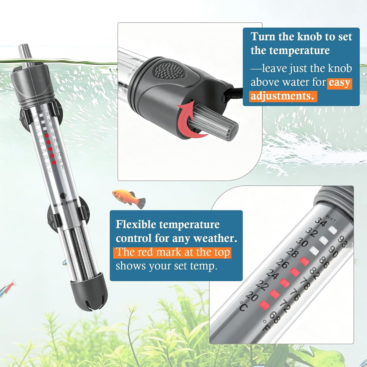 HITOP 50W Adjustable Aquarium Heater - 7in-25w - image 2