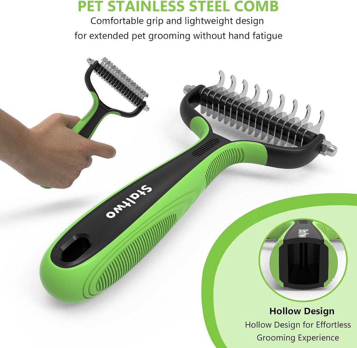 Deshedding Dog Brush for Shedding, Undercoat Rake for Dog&Cat – Essentials for Dogs - Green - image 4