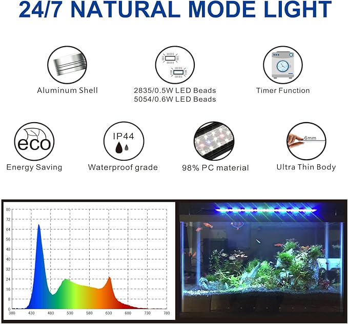 OYO WATER Aquarium LED Light 36"-38-44" with Timer, 24/7 Cycle, 5 Dimmable Brightness, Sunrise/Sunset Simulation for 10/20/30/55 Gallon Fish Tank