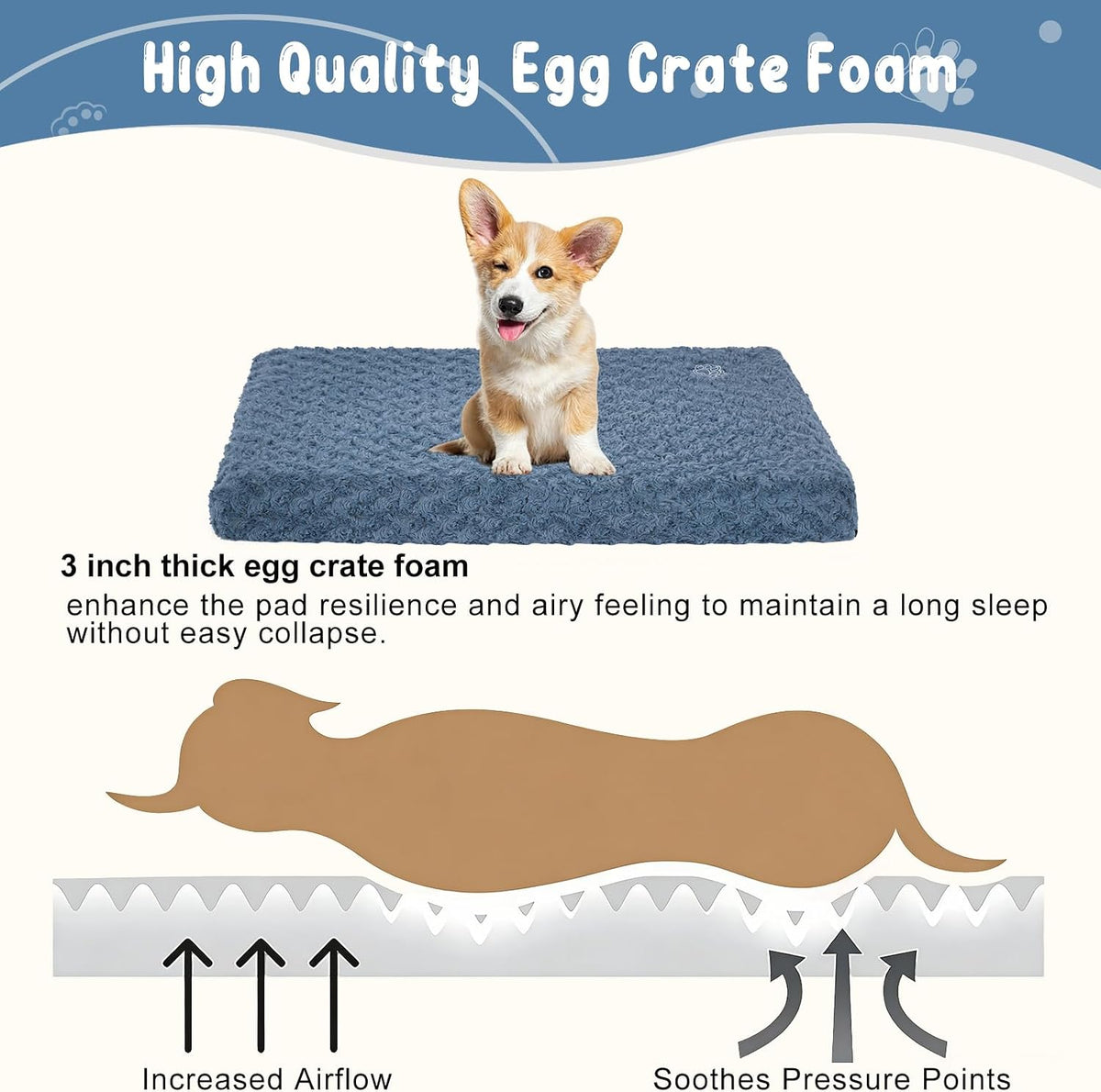 EMPSIGN Dog Bed Mat Crate Pad Mattress, Ultra Soft Pet Kennel - Navy/Grey / M(29"*18"*3") - image 2