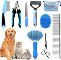 Dog Grooming Kit for Shedding, Bath Gloves - 9 PACK / Blue