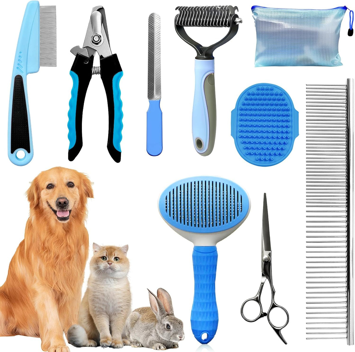 Dog Grooming Kit for Shedding, Bath Gloves - 9 PACK / Blue
