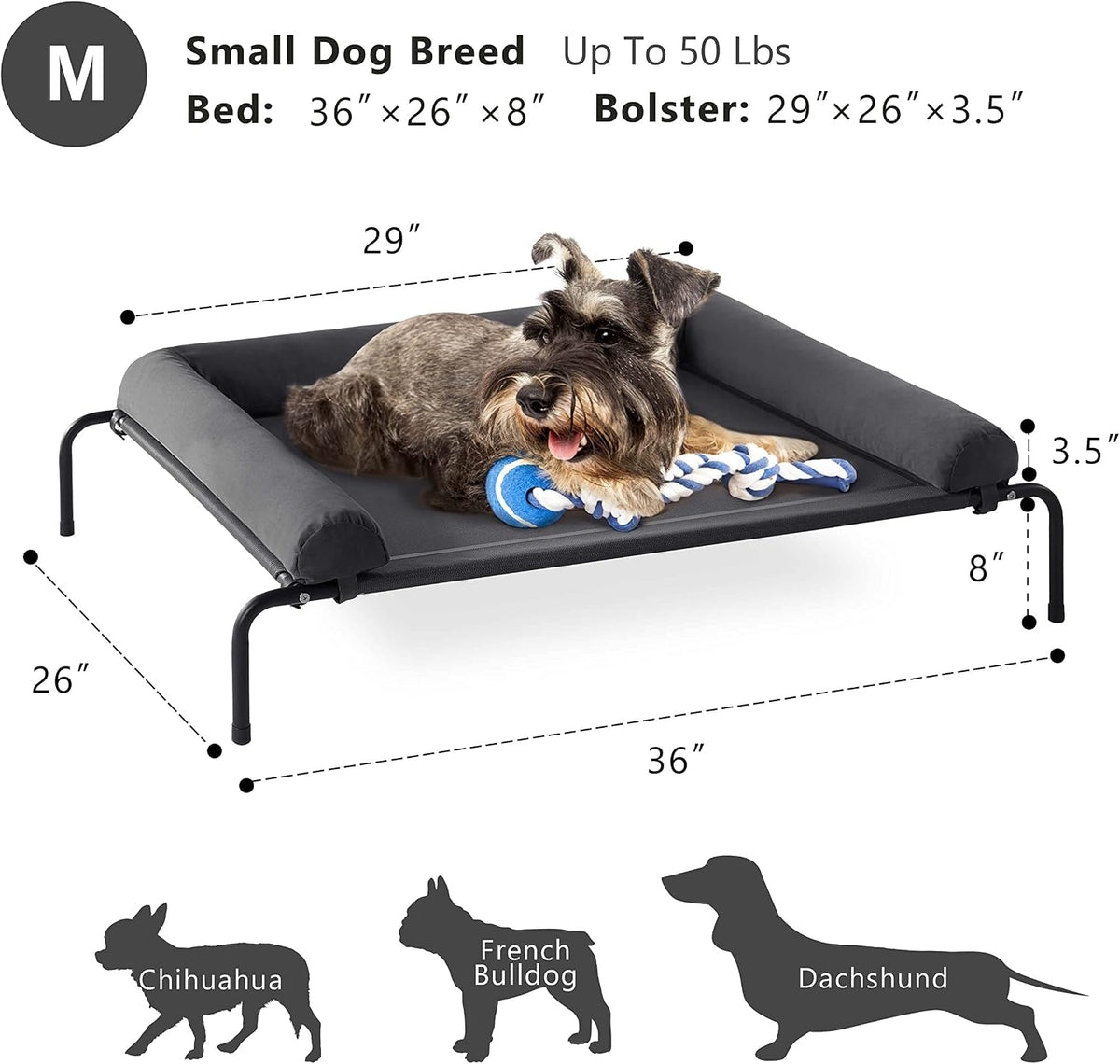 WESTERN HOME Cooling Elevated Dog Bed for Large Dogs - 36.0"L x 26.0"W x 8.0"Th / Grey - image 4