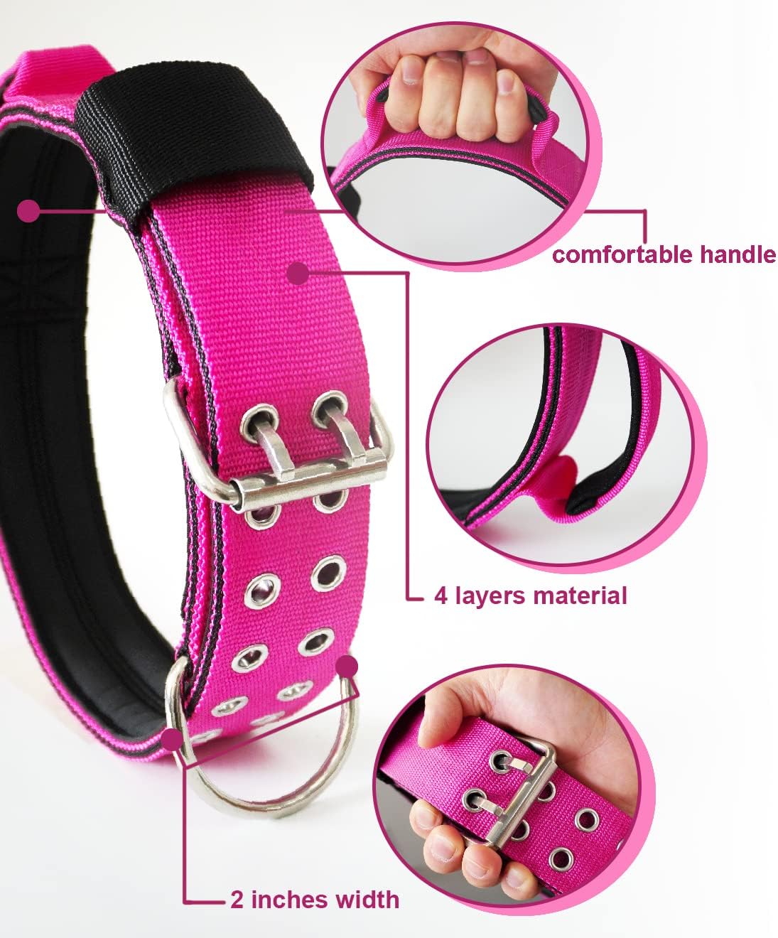 Dog Collar for Large Dogs, with Handle 2" Wide Heavy Duty - Pink / L - image 2