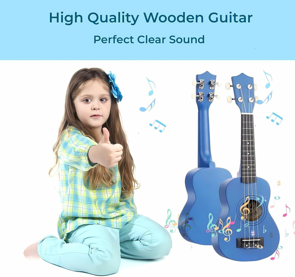 Jakeloo 21 inch pink wooden acoustic guitar with 4 strings for beginners - view 10