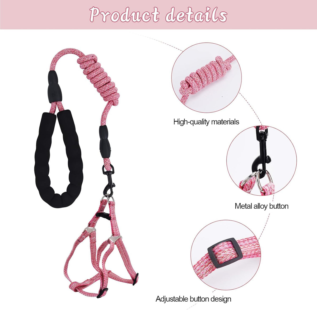 YeeBeny Mini Pig Harness Adjustable with Leash Foam Handle Pink - Pink / M - image 2