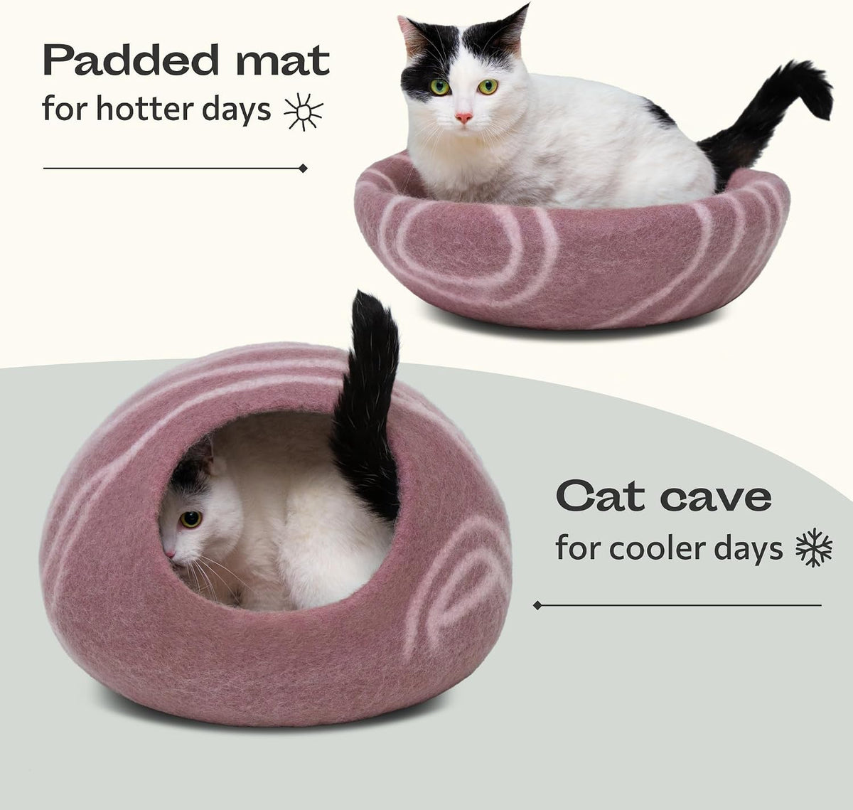 Cat Cave, New Zealand Wool Bed for Indoor Cats - Rose Gold / Medium - image 3