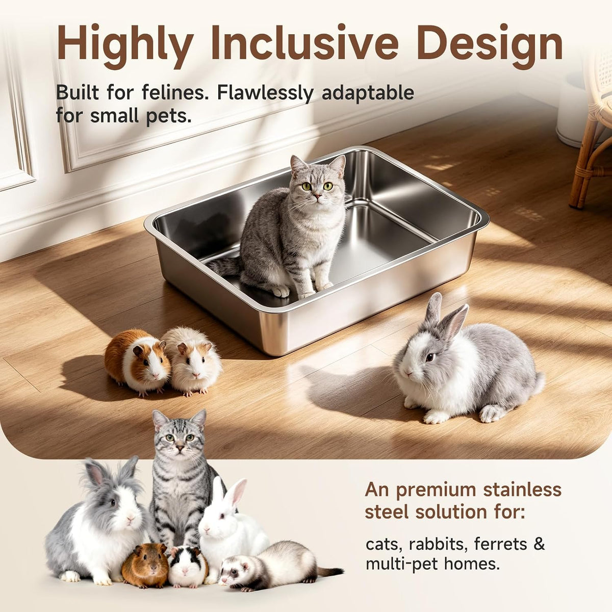 Stainless Steel High Sides Cat Litter Box - L-19.49"L x 13.58"W x 3.94"H - image 4