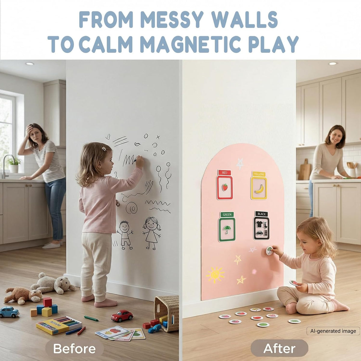 Qiytecno magnetic arch wall decal in quiet gray with chalk drawing - view 19