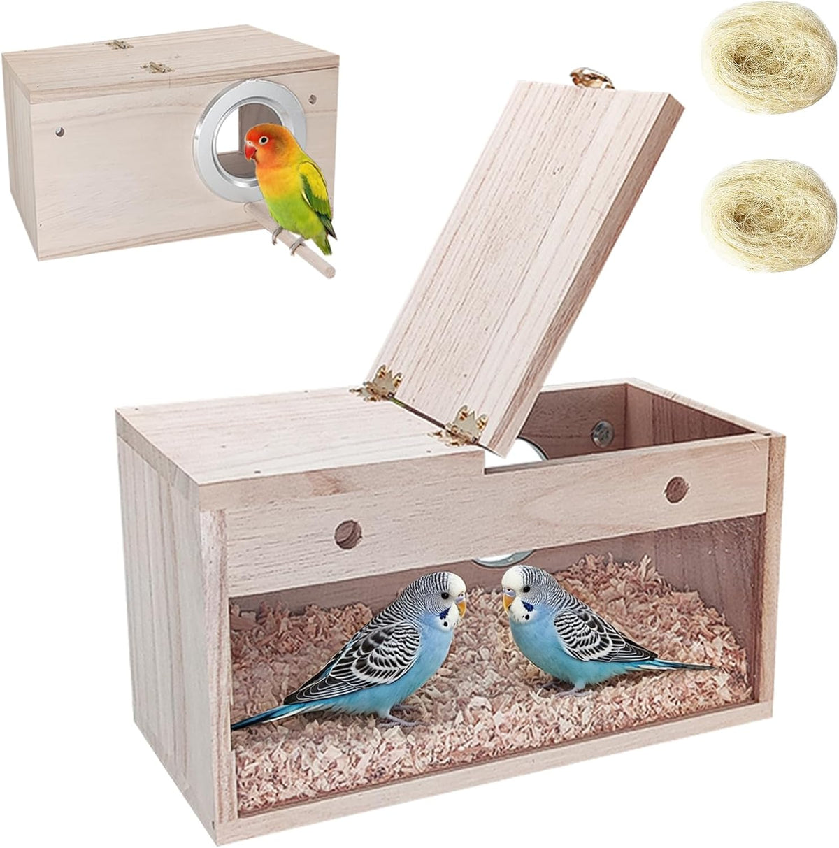 Parakeet Nesting Box, Wooden Bird Nest Breeding Box with Perch - Transparent-S