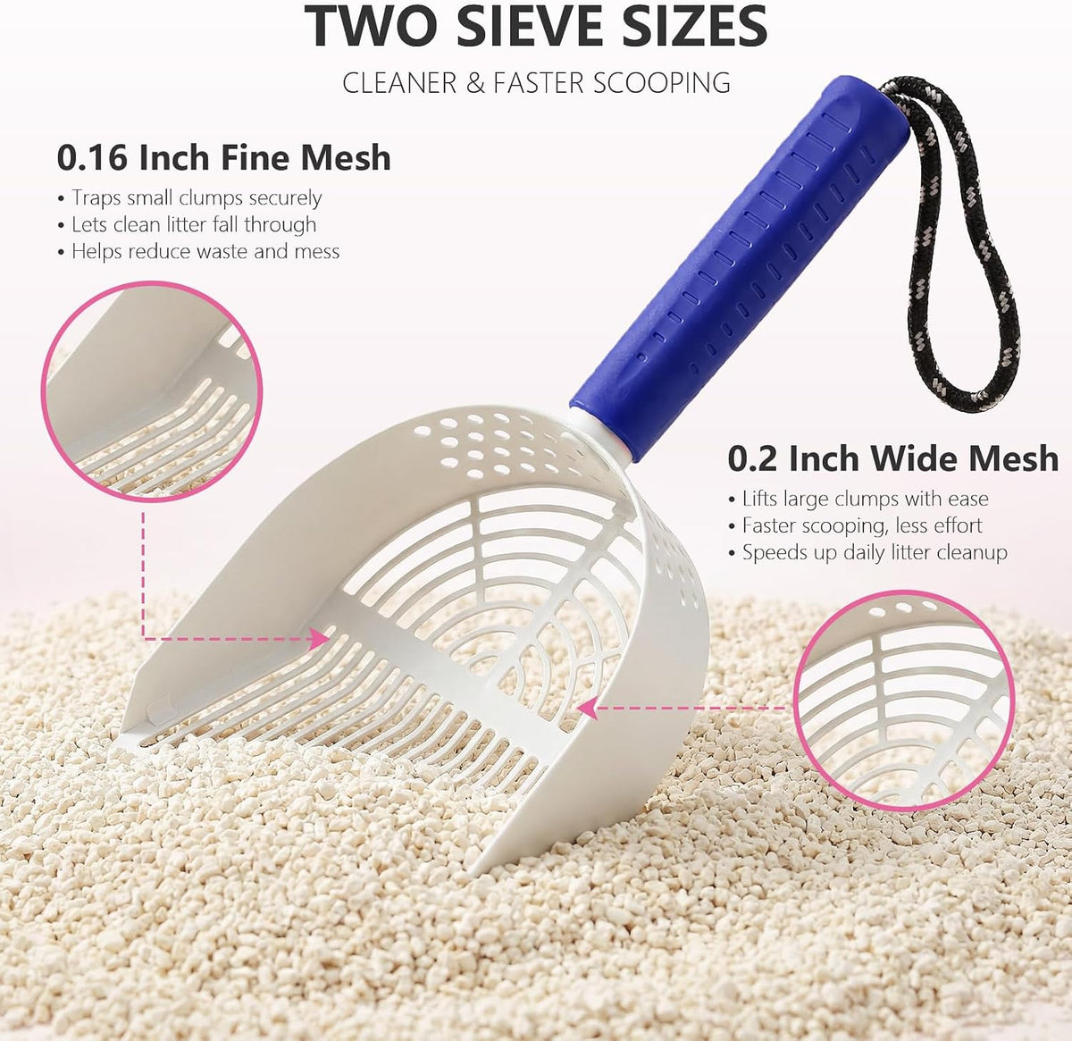 Cat Litter Scoop, Kitty Metal Scooper with Long Handle – Daily Care for Cats - Large / Dark Blue - image 3