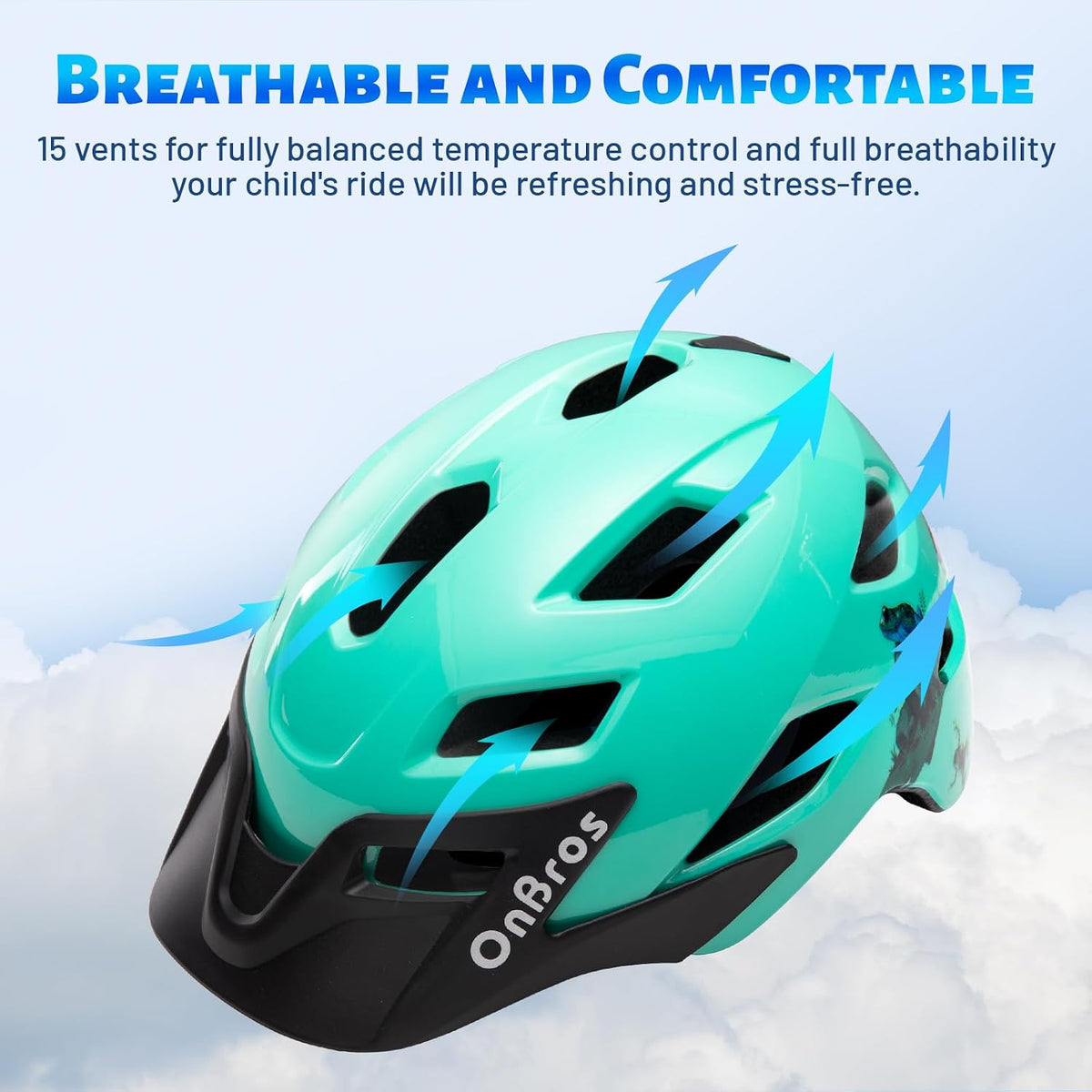 OnBros Kids Bike Helmet Boys Girls Youth Visor Adjustable 50-57CM – Fun for Kids & Family - B-Light Green Frogs [NEW] - image 4