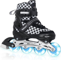 Nattork adjustable inline skates for kids with light-up wheels and checkerboard upper