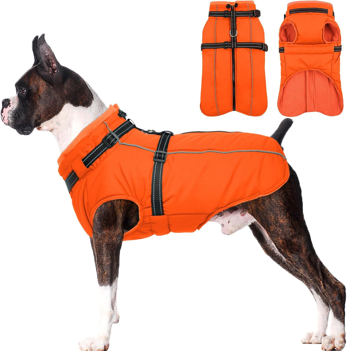 Dog Coat for Large Dogs Waterproof Dog Jacket with Harness Built in – Essentials for Dogs - Large / Orange
