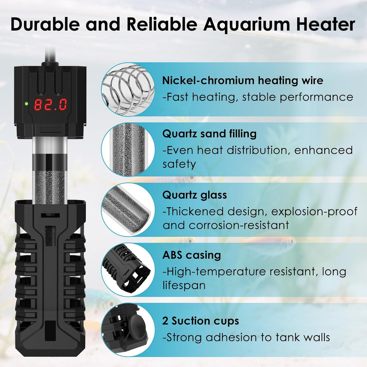 25W Aquarium Heater, Adjustable Small Fish Tank Heater - For 1-5 Gal - image 2
