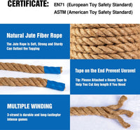 Gothink 50 ft tug of war rope for kids in natural jute with red flag and carrying bag - view 4