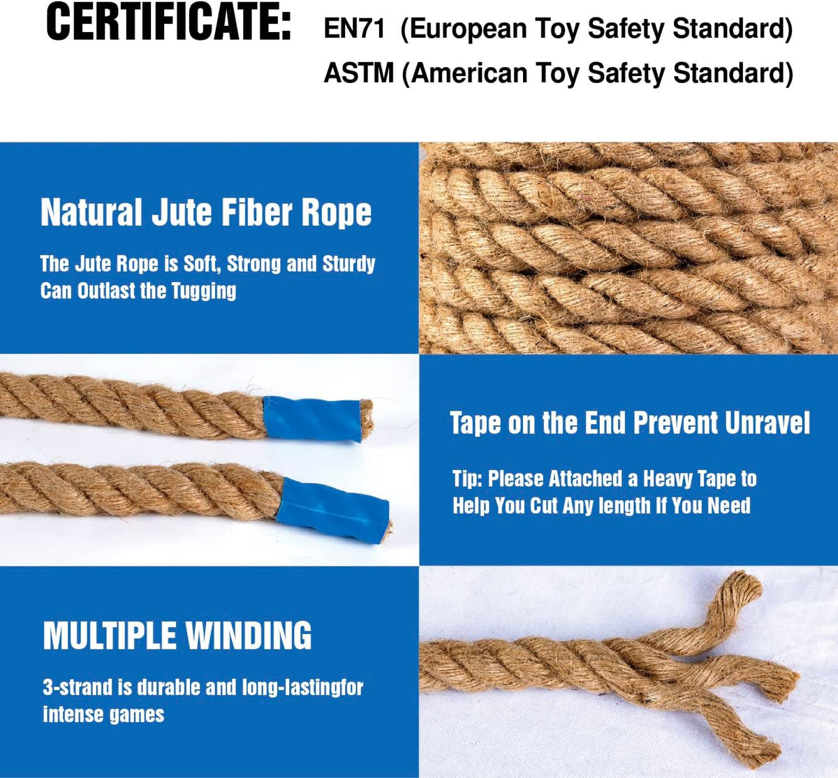 Gothink 50 ft tug of war rope for kids in natural jute with red flag and carrying bag - view 4