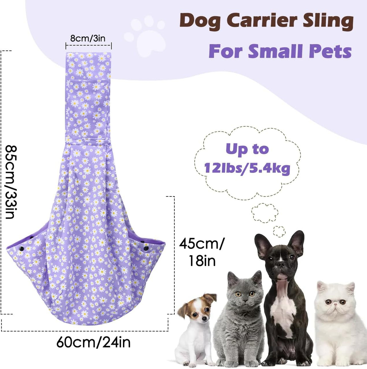Pawaboo Small Dog Sling Carrier – Essentials for Dogs - P-Purple Daisy - image 2