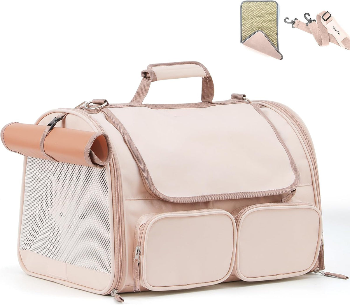 FUKUMARU Cat Carrier, Airline Approved Dog Carrier with Rollable Cover – Essentials for Cats - Pink