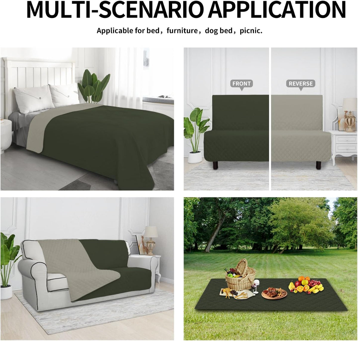 Easy-Going 100% Waterproof Dog Bed Cover Reversible Leak Proof Couch - Army Green/Beige / 30x70 Inch - image 4