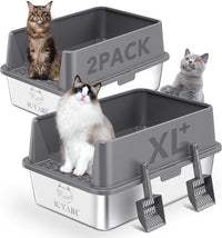 2PACK Stainless Steel Cat Litter Box with High Sides Lid - 2PK-Dark Grey
