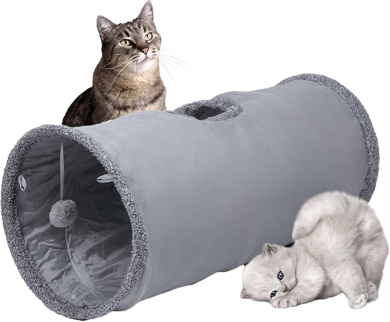 Cat Tunnel, Durable Suede Collapsible Cat Play Tube Toys with Play Ball, Indoor Cat Tunnel for Cat - Small